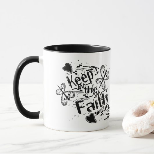 Houd de Faith Retro Graffiti Christelijke koffie M Mok (Met donut)
