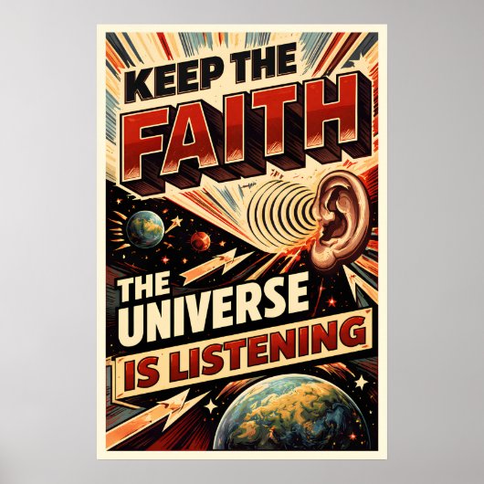 Houd De Moed Universum Luistert Retro SciFi Poster (Voorkant)