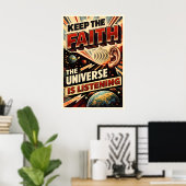 Houd De Moed Universum Luistert Retro SciFi Poster (Thuiskantoor)