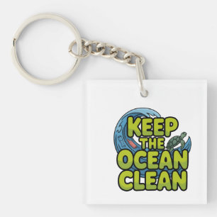 Houd de Oceaan Schoon Zeeschildpadden Bewustzijn Sleutelhanger
