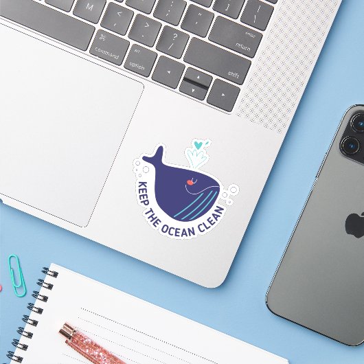 Houd de Ocean Clean Custom Shape Sticker (Laptop met iPhone)