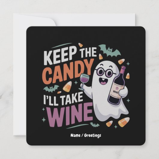 Houd de Snoep, Ik Neem de Wijn Grappig Halloween Kaart (Voorkant)