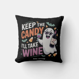 Houd de Snoep, Ik Neem de Wijn Grappig Halloween Kussen