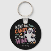 Houd de Snoep, Ik Neem de Wijn Grappig Halloween Sleutelhanger (Voorkant)