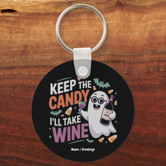 Houd de Snoep, Ik Neem de Wijn Grappig Halloween Sleutelhanger (Voorkant)