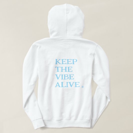 HOUD DE VIBE IN LEVEN. | Witte trui hoodie (Design achterkant)