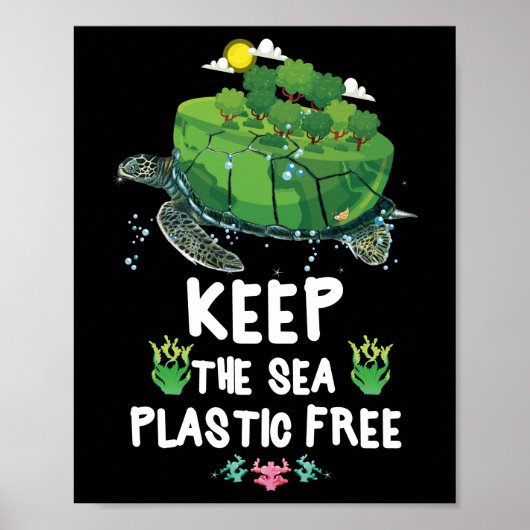 Houd de Zee plastic vrije schildpad op aarde Poster (Voorkant)
