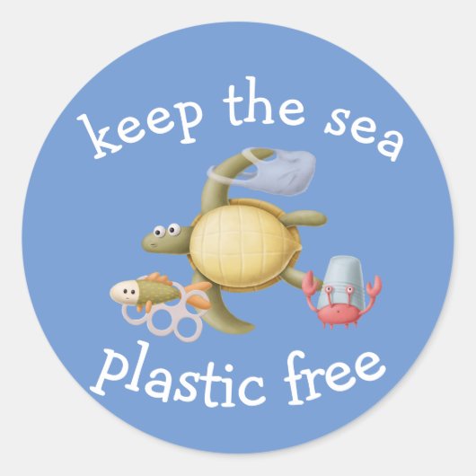 Houd de zee plasticvrij Schildpad Krab Ronde Sticker (Voorkant)