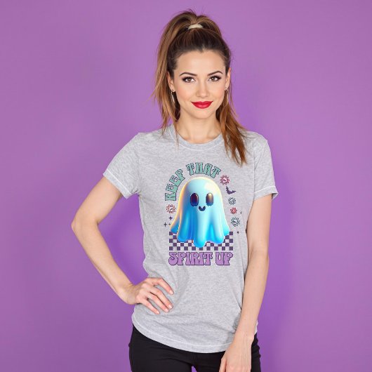 Houd die geest omhoog Groovy Spooky Flower Ghost T-shirt