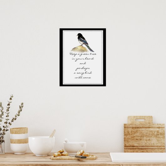 Houd een groene boom in uw Heart Magpie Bird Poster (Keuken)