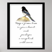 Houd een groene boom in uw Heart Magpie Bird Poster (Voorkant)