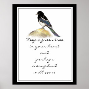 Houd een groene boom in uw Heart Magpie Bird Poster
