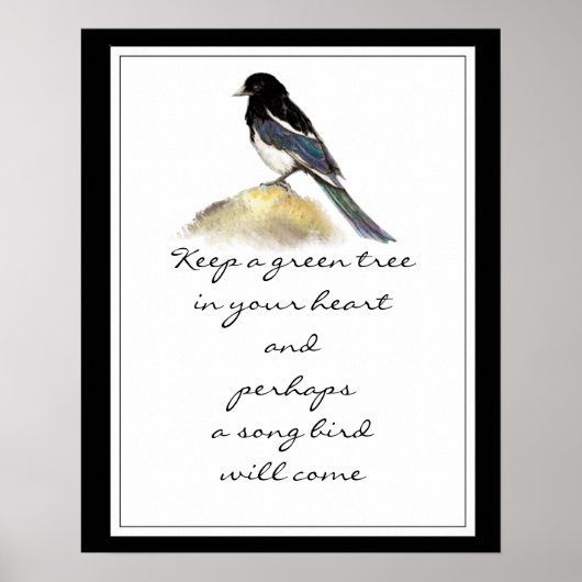 Houd een groene boom in uw Heart Magpie Bird Poster (Voorkant)