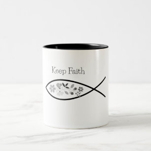 Houd Faith Fish Logo met FLowers Christelijk Tweekleurige Koffiemok