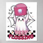 Houd Flossen Ghost Groovy Dental Hygiene Halloween Poster (Voorkant)