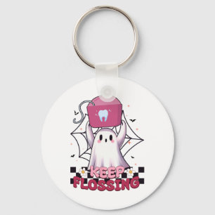 Houd Flossen Ghost Groovy Dental Hygiene Halloween Sleutelhanger