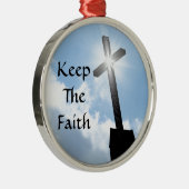 Houd het Faith Kruis op de blauwe hemel Metalen Ornament (Rechts)
