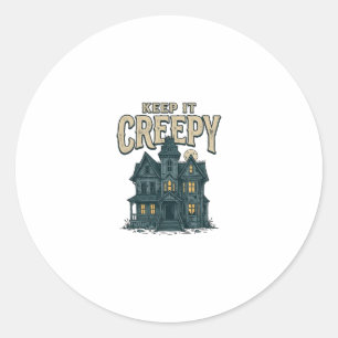 Houd het griezelig vintage spookhuis Halloween ont Ronde Sticker