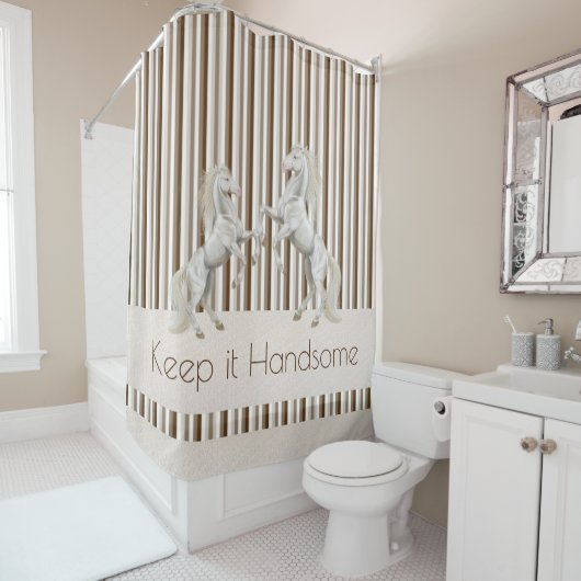 Houd het Knappe Douchegordijn Bruin Streep Paard (In situ)