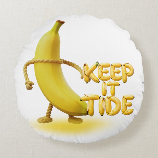 Houd het netjes – Grappige Bananen Typografie Mini Rond Kussen (Voorkant)