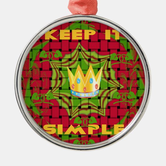 Houd het simpel: Vetgedrukte Gouden Rood Geweven B Metalen Ornament (Voorkant)