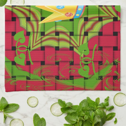 Houd het simpel: Vetgedrukte Gouden Rood Geweven B Theedoek (Gevouwen)