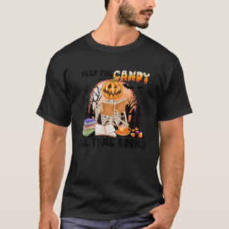 Houd het Snoep Ik zal boeken Skelet Pompoen Fa T-shirt