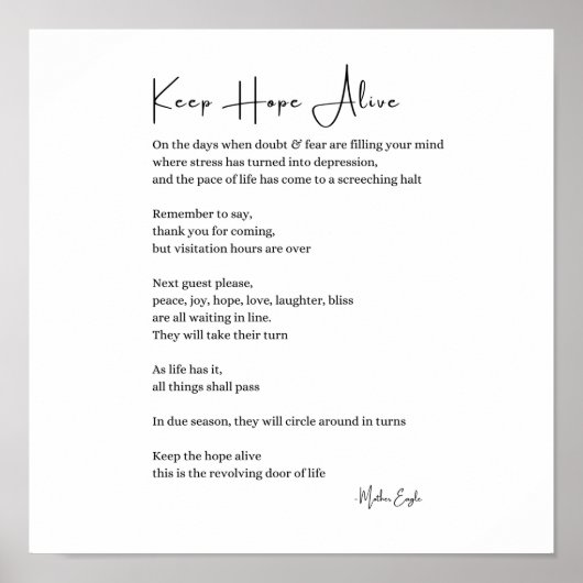 Houd hoop levend inspirerend gedicht muur poster (Voorkant)