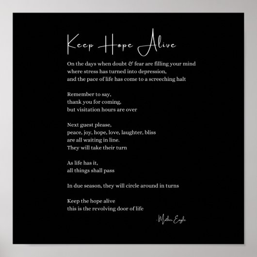 Houd hoop levend inspirerend poëziemuur poster (Voorkant)