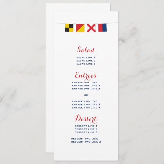 HOUD in kleurrijke Nautische vlaggen Menu (Voorkant / Achterkant)