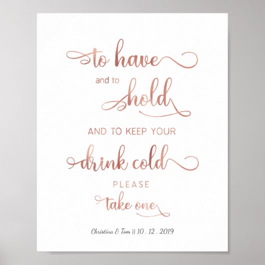 "Houd je drink koud" roos goud bruiloft gebarsten Poster (Voorkant)