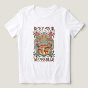 Houd je dromen levend Retro Boho Mushroom & Moth Tri-Blend Shirt