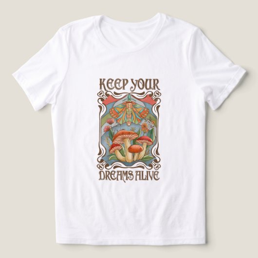 Houd je dromen levend Retro Boho Paddenstoel & Mot Tri-Blend Shirt (Design voorkant)