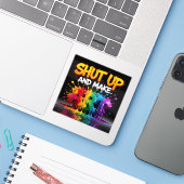 Houd je mond en maak kunst sticker (Laptop met iPhone)