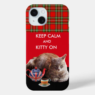 HOUD KALK EN KAT OP, RODE TARTAN CAT TEPARTIJ iPhone 15 CASE