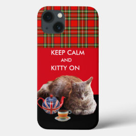 HOUD KALK EN KAT OP, RODE TARTAN CAT TEPARTIJ Case-Mate iPhone CASE