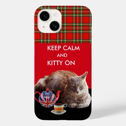 HOUD KALK EN KAT OP, RODE TARTAN CAT TEPARTIJ Case-Mate iPhone CASE (Achterkant)