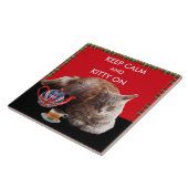 HOUD KALK EN KAT OP, RODE TARTAN CAT TEPARTIJ TEGELTJE (Zijkant)