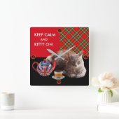 HOUD KALK EN KAT OP, RODE TARTAN CAT TEPARTIJ VIERKANTE KLOK (Huis)