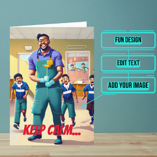 Houd kalm conciërge verjaardag kaart