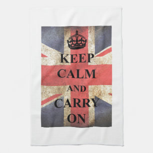 Houd Kalm dragen Britse Vlag Theedoek