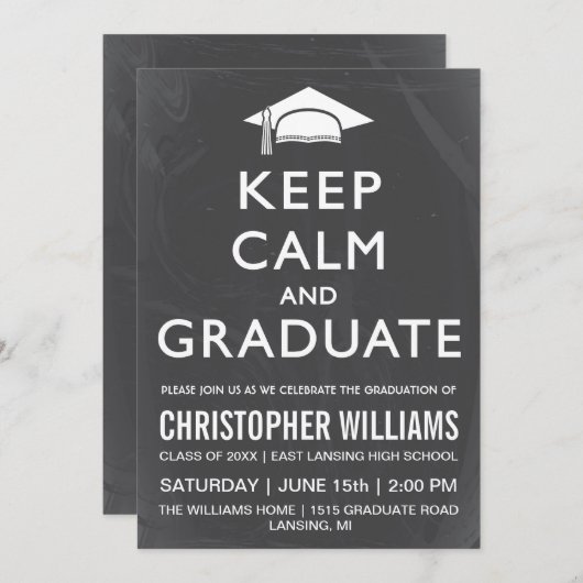 Houd Kalm en Afstuderen Uitnodiging (Voorkant / Achterkant)