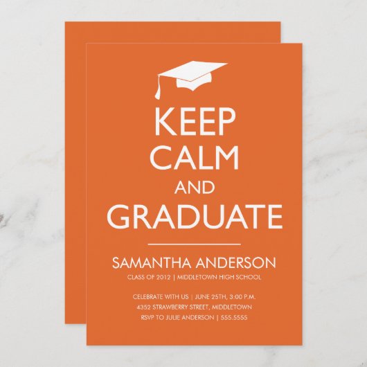 Houd Kalm en Afstuderen Uitnodiging - Oranje (Voorkant / Achterkant)