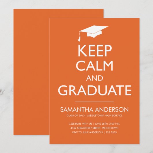 Houd Kalm en Afstuderen Uitnodiging - Oranje (Voorkant / Achterkant)