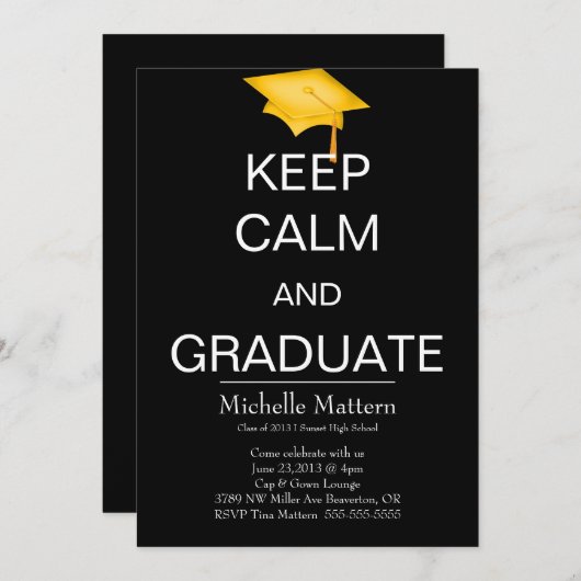 Houd kalm en Afstuderen Uitnodigingen (Voorkant / Achterkant)