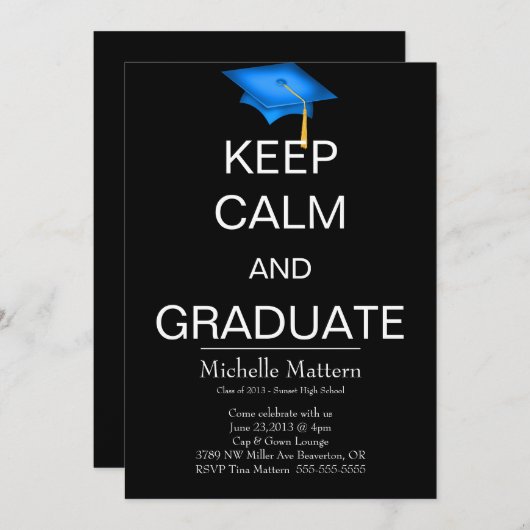 Houd kalm en Afstuderen Uitnodigingen (Voorkant / Achterkant)