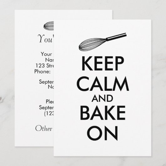 Houd kalm en bake op de uitnodigingen (Voorkant / Achterkant)