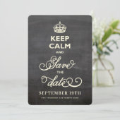 Houd kalm en bespaar de datum zwarte kartonnen gra aankondiging (Staand voorkant)