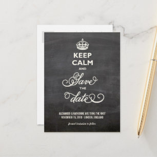 Houd kalm en bewaar de datum Retro Chalkboard Funn Aankondigingskaart