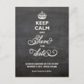 Houd kalm en bewaar de datum Retro Chalkboard Funn Aankondigingskaart (Voorkant)